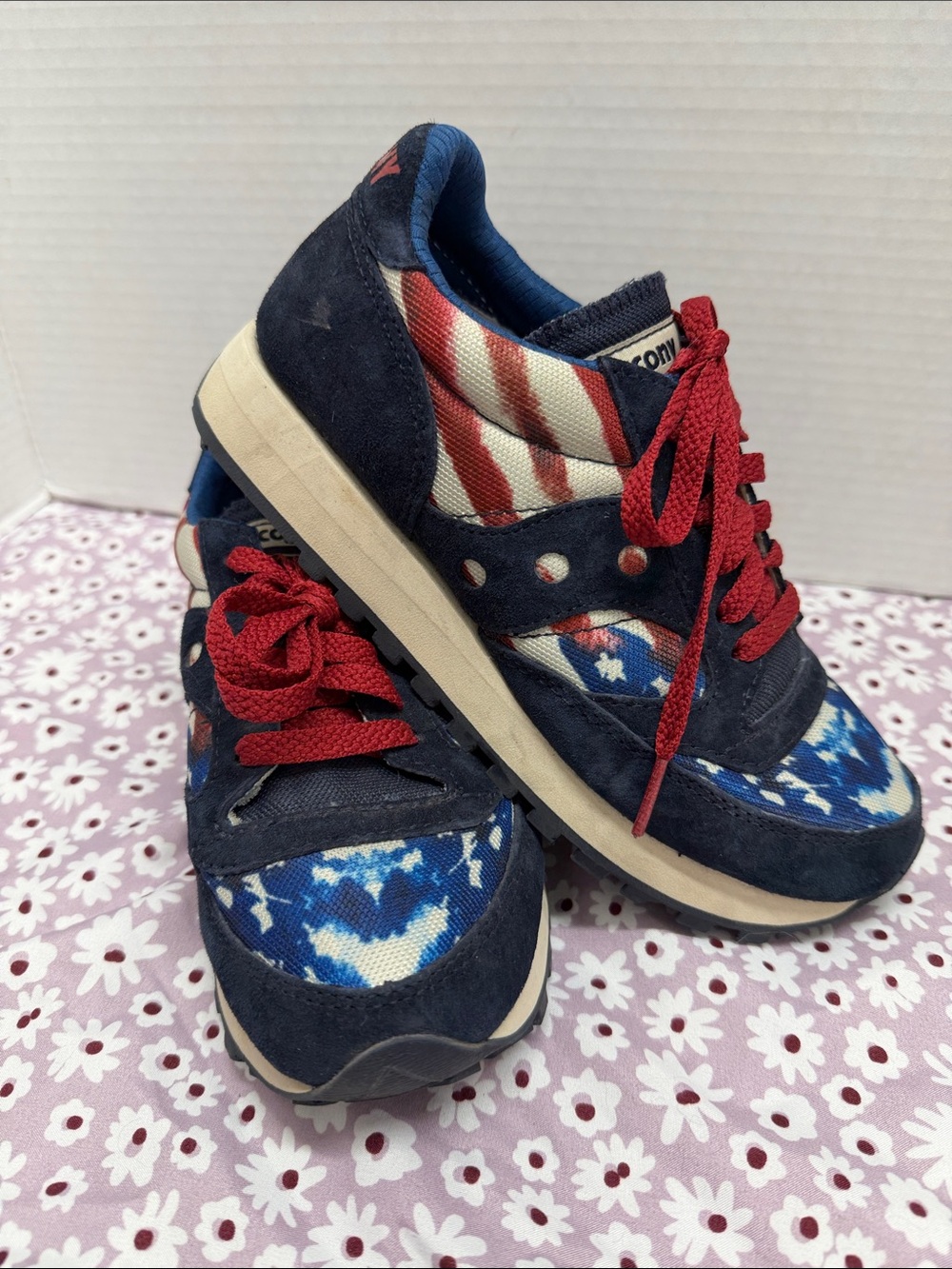 Saucony Navy, Red and White Flag-Inspired Sneakers